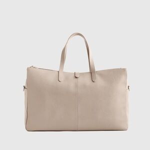 Elegant Cream Tote Bag - Quince Italian Leather Triple Compartment Weekender